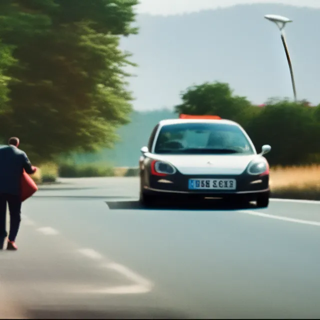 A man is pushing his car along a road when he comes to a hotel