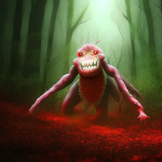 Scary monster crawling out of the dark forest