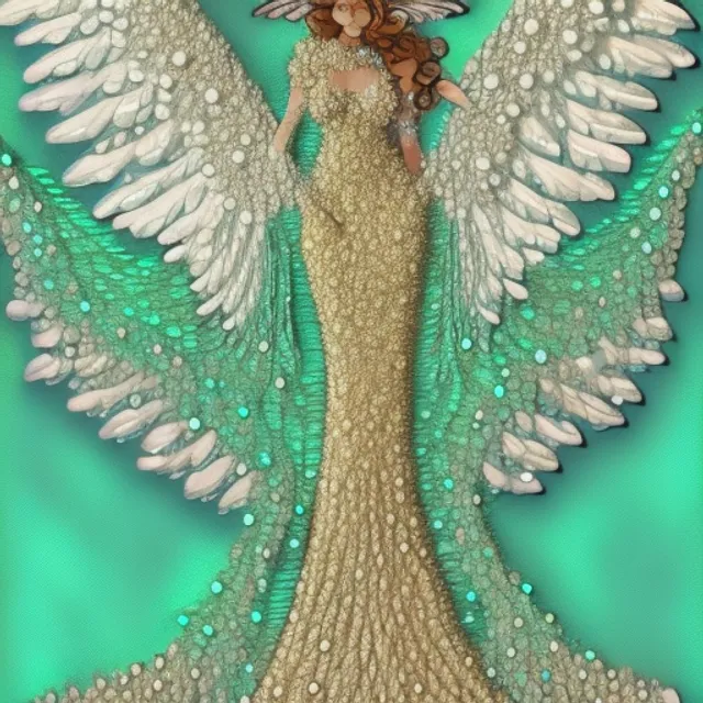 mermaid wedding dress made of pearls with victoria secret wings, digital painting, runway lighting