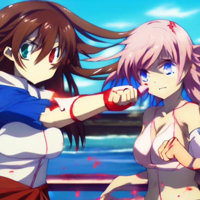 Anime girls throwing punches at each other while at the beach. Anime girls throwing punches at each other while at the beach. professional headshot