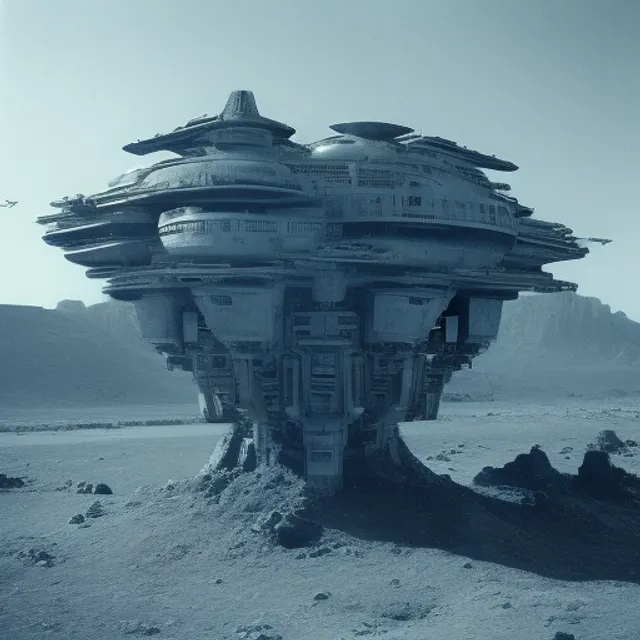 a sci fi building in a war landscape
