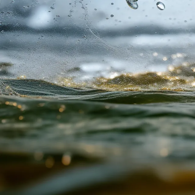 A rainy day in slow motion at the Caspian see, golden rain, extremely detailed photograph 