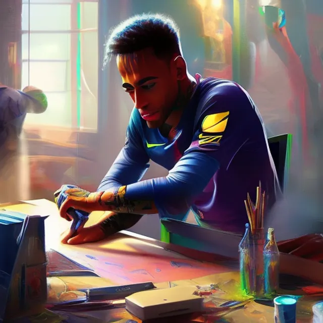 neymar building an IKEA table, portrait, elegant, intricate, digital painting, artstation, concept art, smooth, sharp focus, illustration, art by konstantin korovin and daniel f. gerhartz and john howe : 1