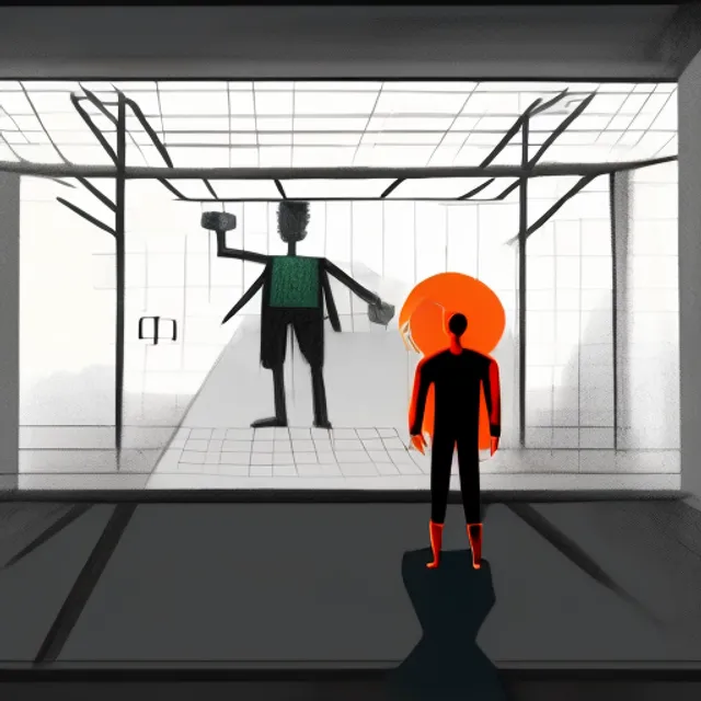 a digital drawing of a person standing in front of a goal
