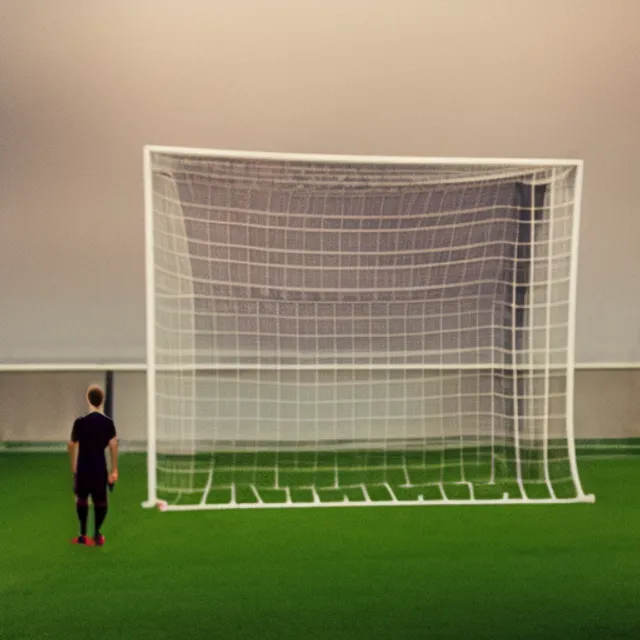 a person standing in front of a soccer goal
