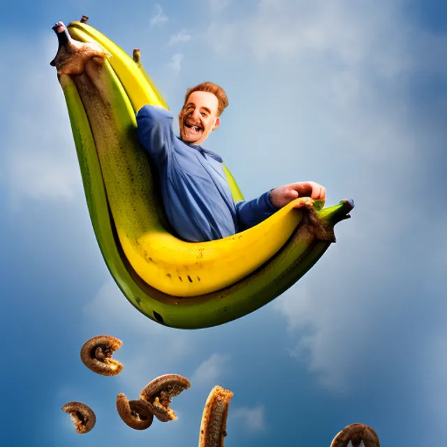 a banana levitating in the sky