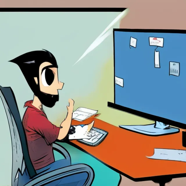 in splash of ink comic, a guy at the office in front of his PC