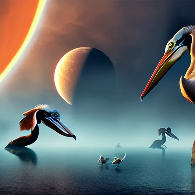 giant pelicans eating planets. giant pelicans eating planets. matte painting, award winning photography