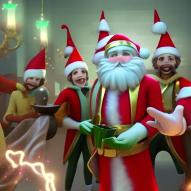 santa clause with elves partying