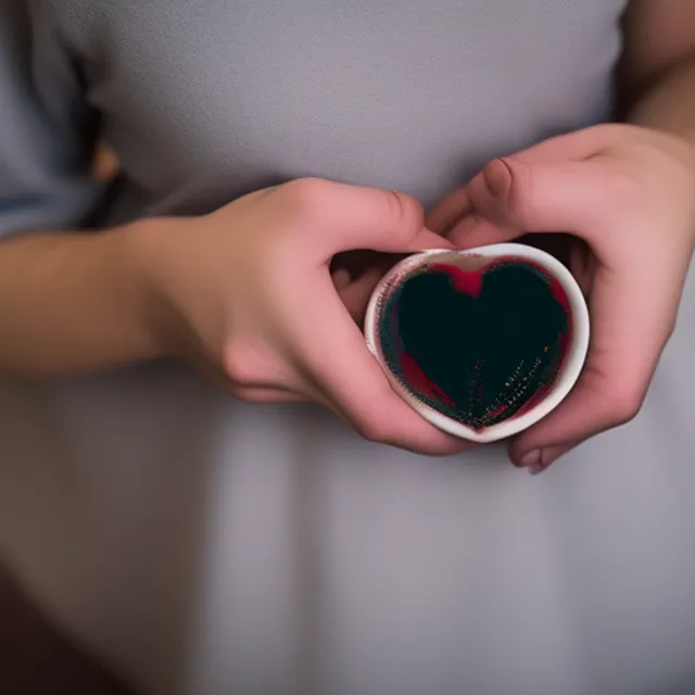 ceramic mug in hands with  love flower 