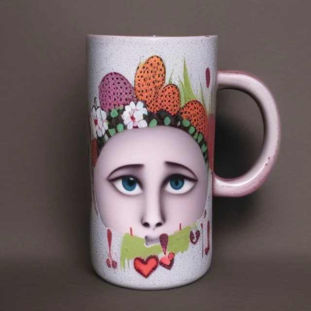 ceramic mug in hands printed with love flower
