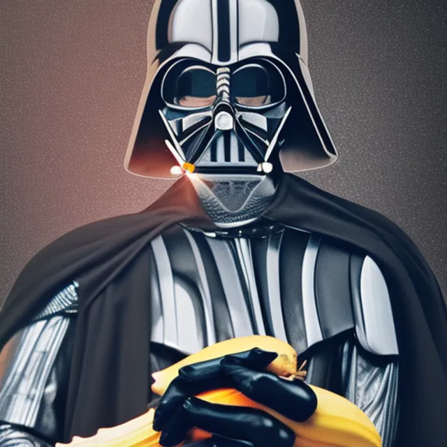 Darth vader trying to eat a banana 