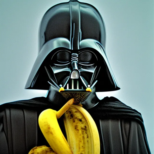 Darth vader trying to eat a banana 