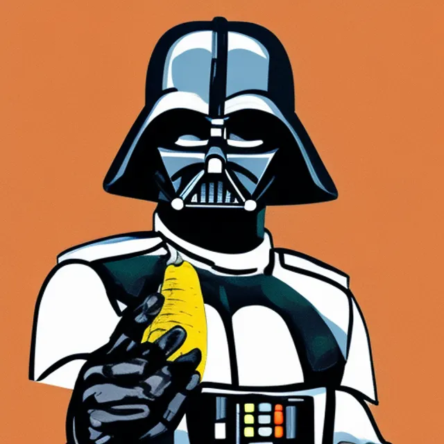 Darth vader trying to eat a banana 