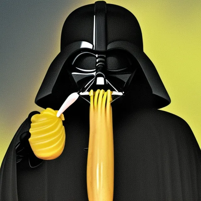 Darth vader trying to eat a banana 