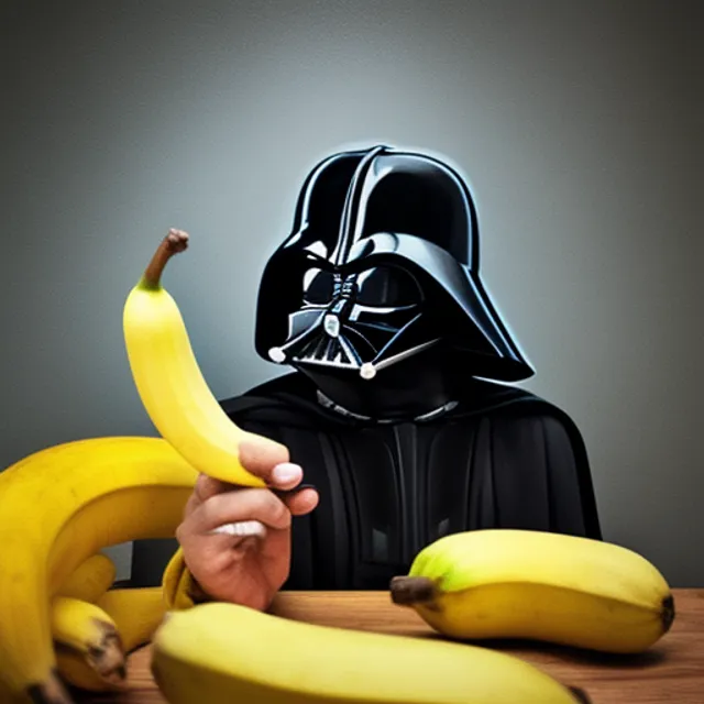 Darth vader trying to eat a banana 