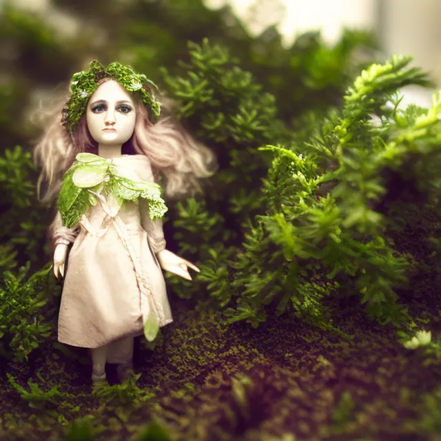 Doll  sourounded by plants and nature