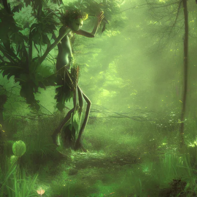 Pixie  sourounded by plants and nature