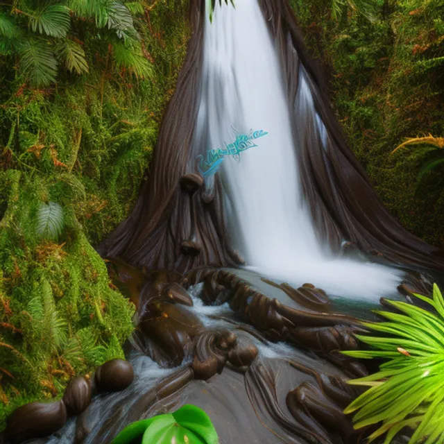 Rainforest with waterfall made from chocolate 