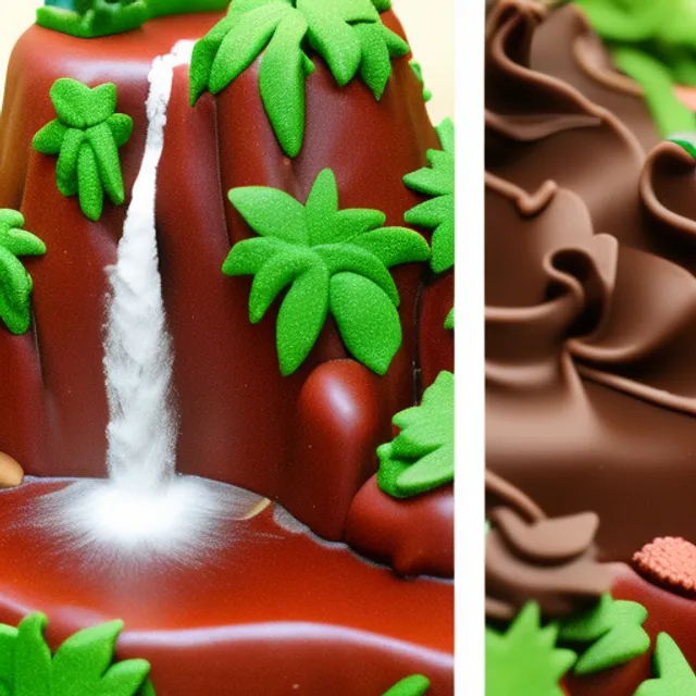 Rainforest with waterfall made from chocolate 