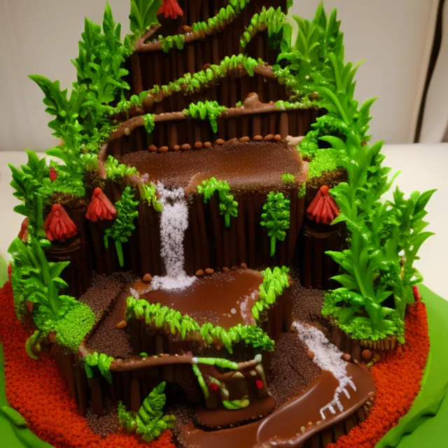 Rainforest with waterfall made from chocolate 