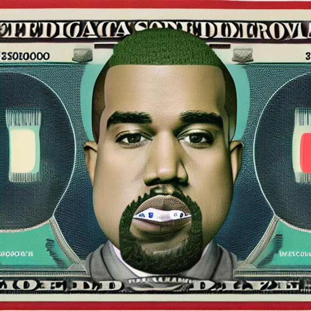 Kanye west on the American dollar bill pulls funny faces