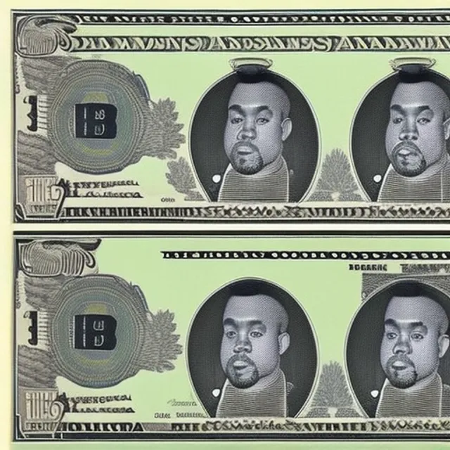 Kanye west on the American dollar bill pulls funny faces