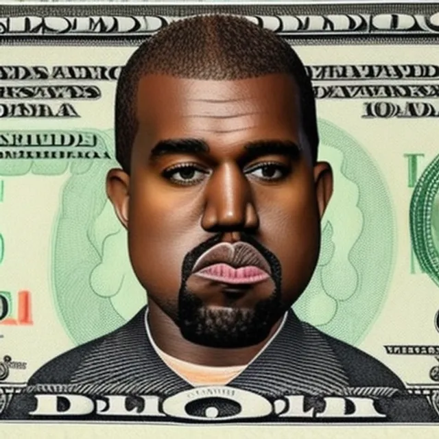 Kanye west on the American dollar bill pulls funny faces