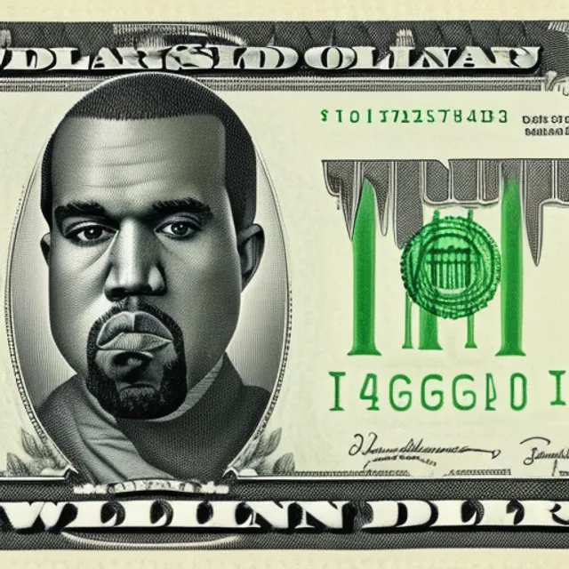 Kanye west on the American dollar bill pulls funny faces