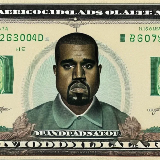 Kanye west on the American dollar bill pulls funny faces