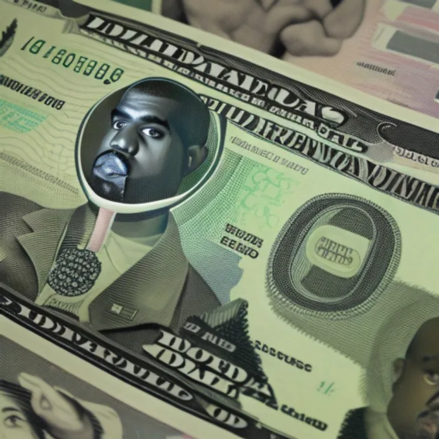 Kanye west on the American dollar bill pulls funny faces