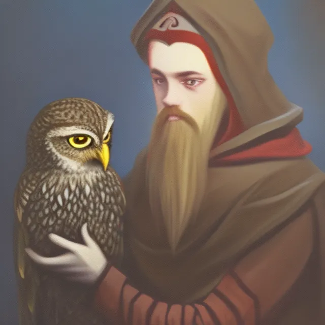 A painting of a teenage wizard and his owl