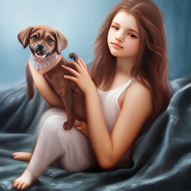 A painting of a  girl and her pet.