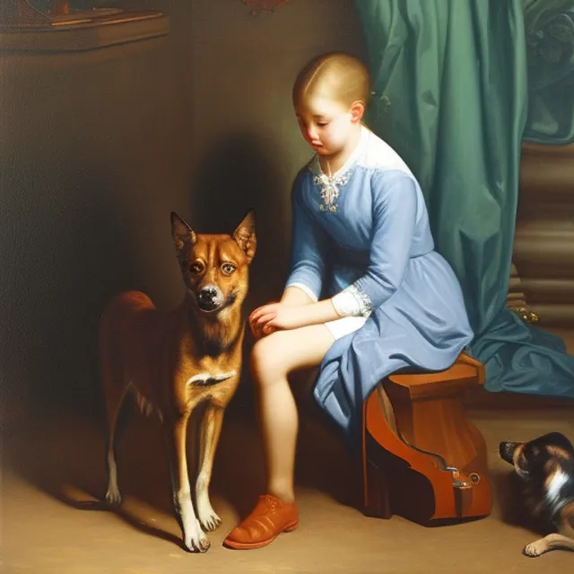 A painting of a  girl and her pet.