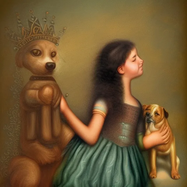 A painting of a  girl and her pet.
