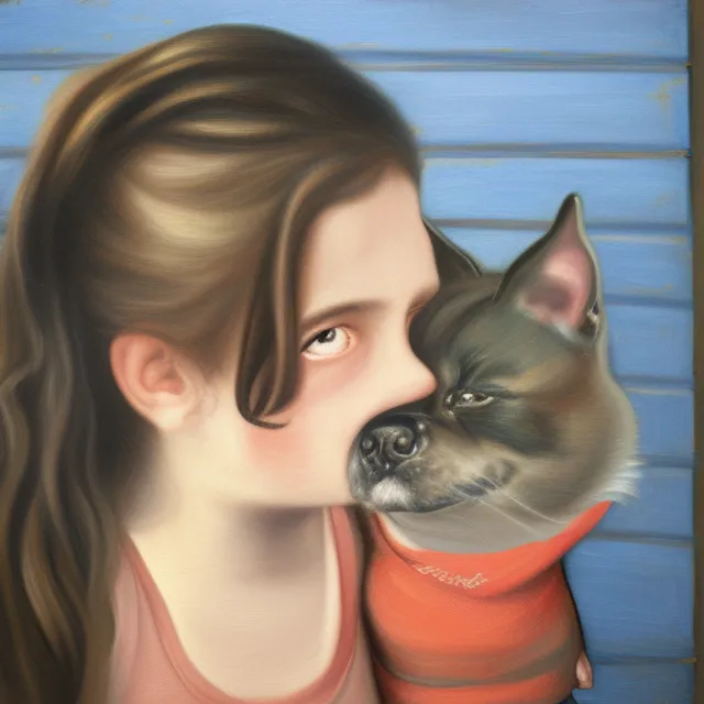 A painting of a  girl and her pet.
