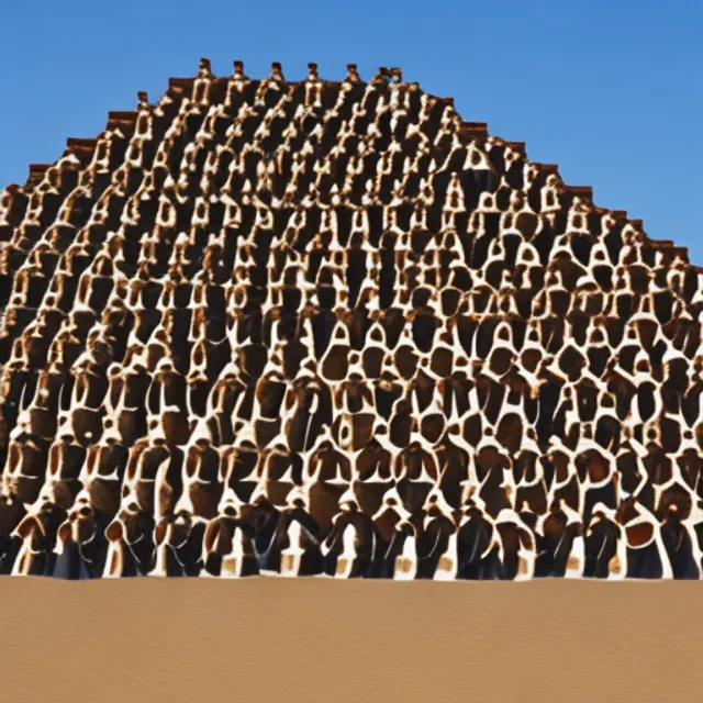 a pyramid of hundreds of men