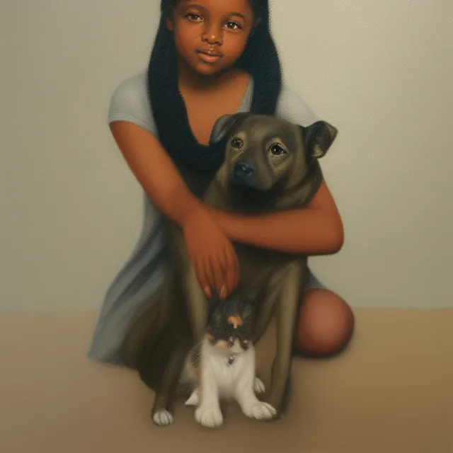 A painting of a  girl and her pet.