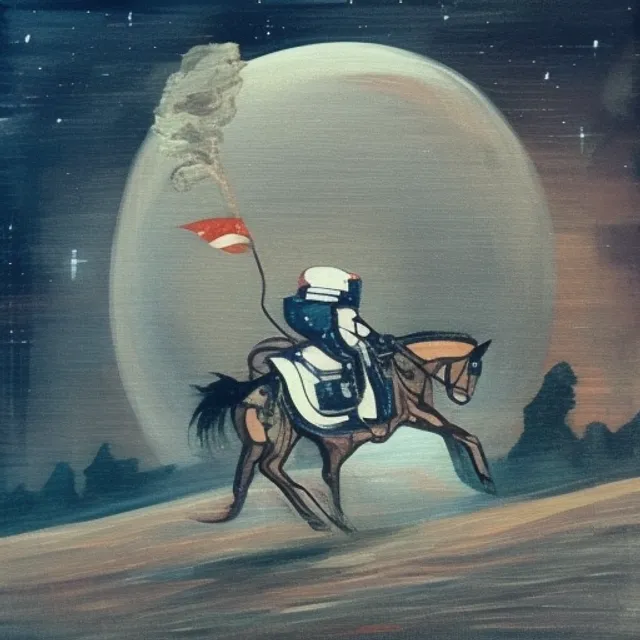 an astronaut riding horse in the night