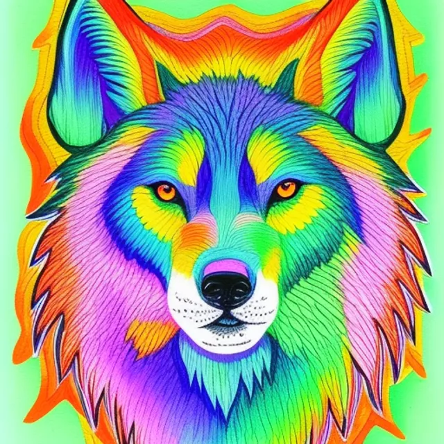 A wolf with rainbow colors.