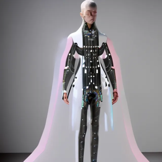Hyper-electric non-geometric space-suit fashioned from unique futuristic materials::otherworldly fashion::futuristic fashion::year 3020::concept fashion