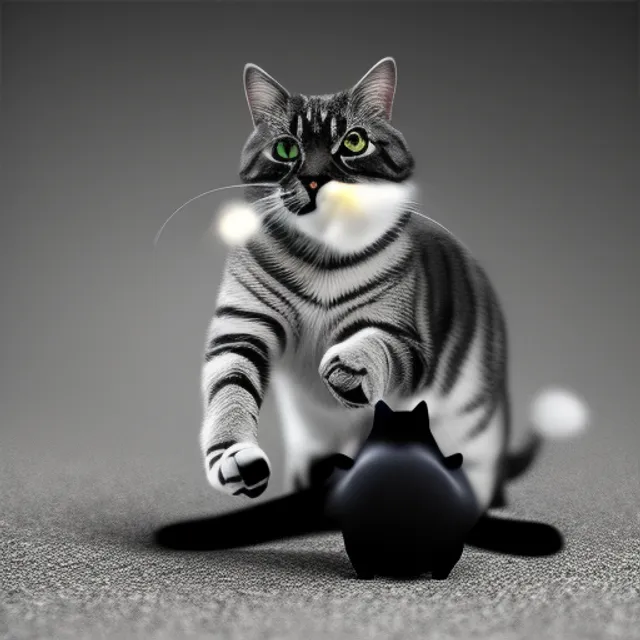 A cat That's big. And black. chasing a mouse. And then mouse has big. Lifelike. Ears. 3D render.