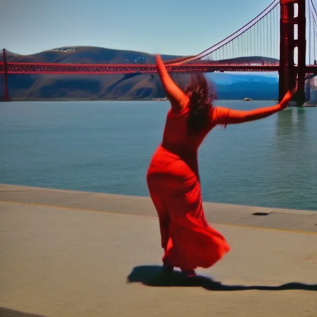 A women near golden gate bridge dancing