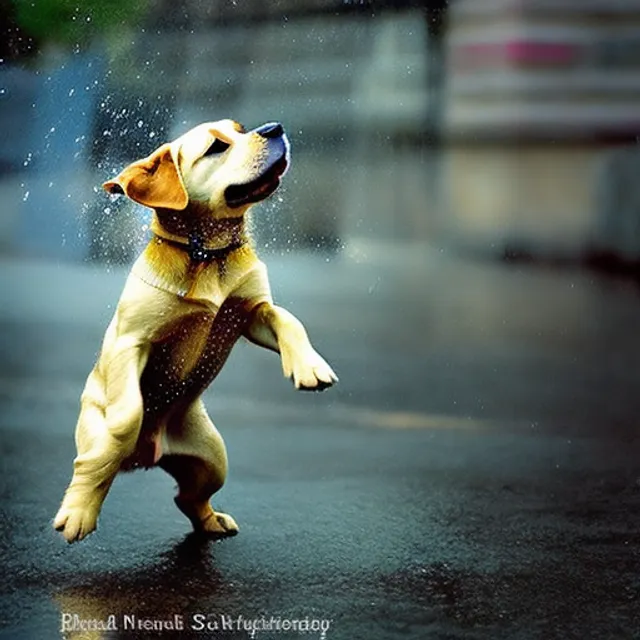 A dancing puppy in the rain