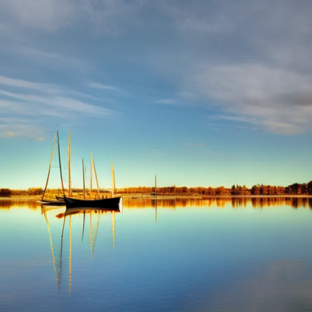 A lake reflection with boats