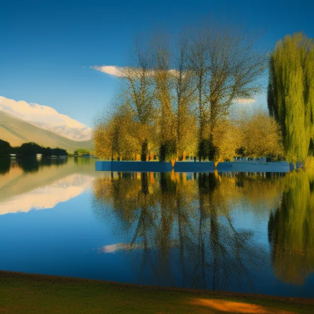 A lake reflection with boats