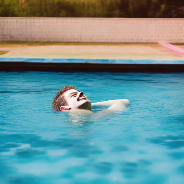 A boy floating in the pool on the back