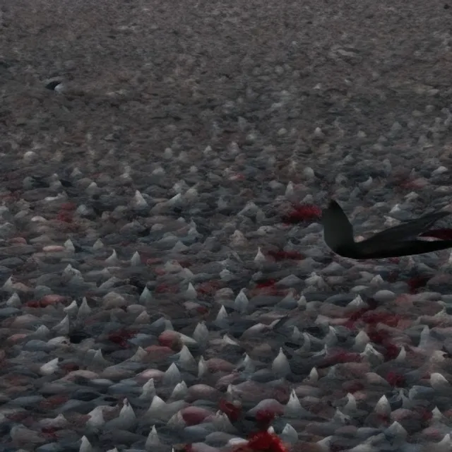 “world war 3 scene - a pigeon flying over the human dead bodies of world war. 
