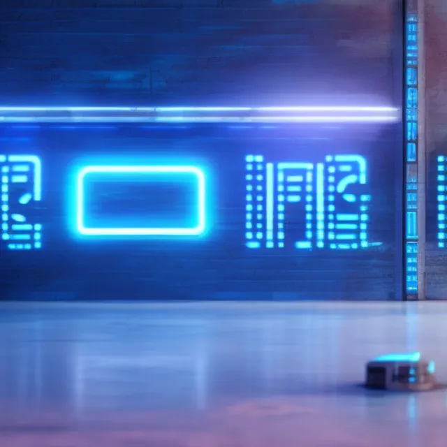 illuminated sign with blue and white colors in cyberpunk style