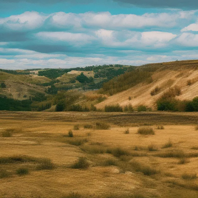 Add life to this barren land with a tree or house. add some trees or a house